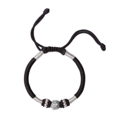Buddha Stones 999 Sterling Silver Round Copper Coin Protection Luck Beaded String Bracelet - 图片 7
