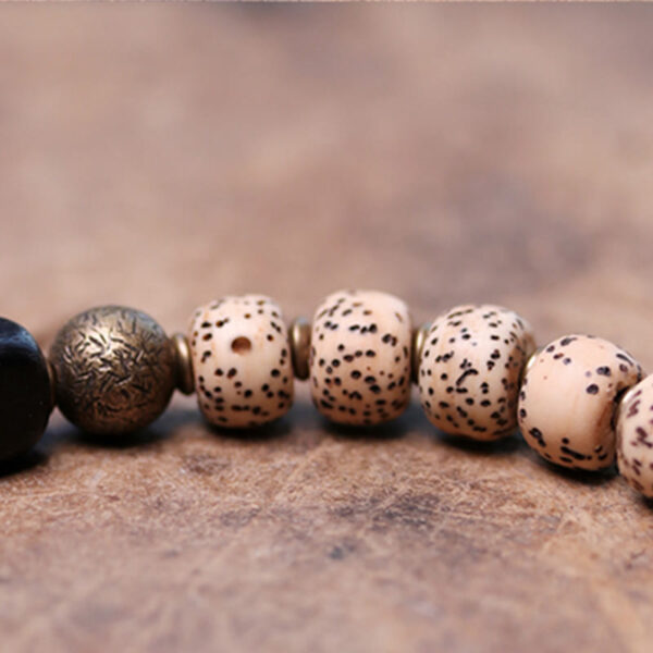 Buddha Stones Tibetan Bodhi Seed Black Obsidian Ebony Wood Copper Peace Bracelet - 图片 10