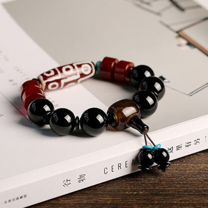 Buddha Stones Tibetan Nine-Eye Dzi Bead Black Onyx Wealth Protection Bracelet - 图片 3