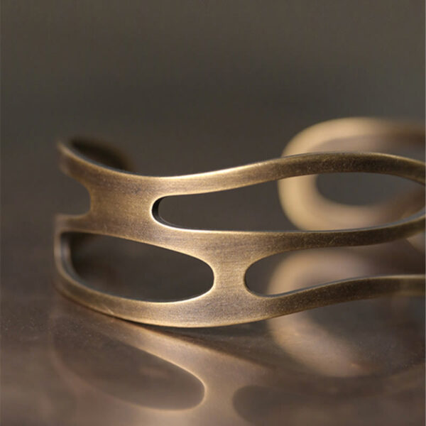 Vintage Curved Copper Brass Wealth Adjustable Cuff Bracelet Bangle - 图片 3