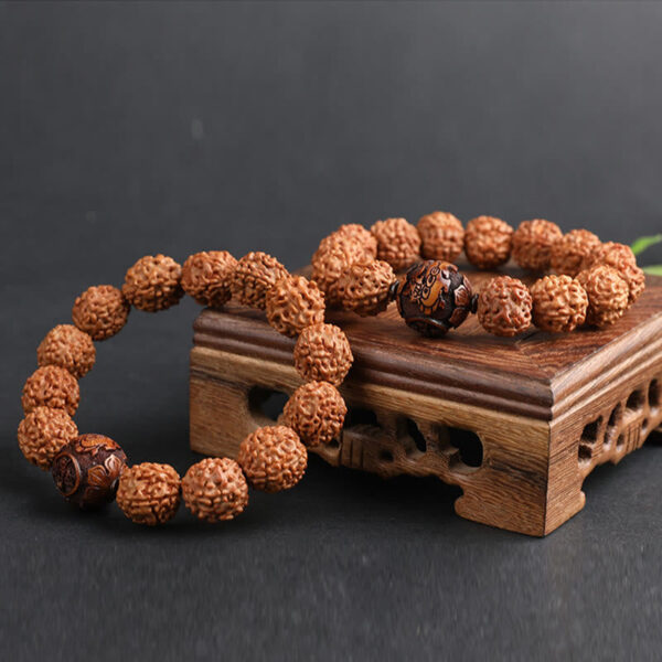 Tibet Rudraksha Bodhi Seed PiXiu Copper Coin Wealth Luck Bracelet - 图片 9
