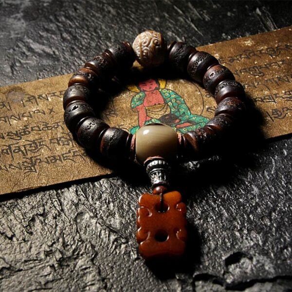 Tibetan Yak Bone Dzi Bead Turquoise Keep Away Evil Spirits Bracelet - 图片 11