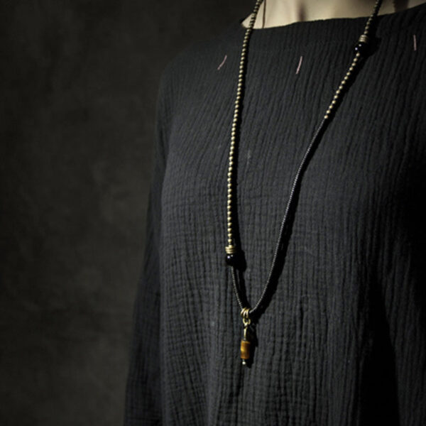 Buddha Stones Ebony Wood Dzi Bead Copper Peace Couple Bracelet Necklace Pendant - 图片 5