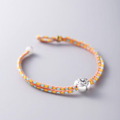 999 Sterling Silver Persimmon Luck Multicolored Braided Bracelet - 图片 8