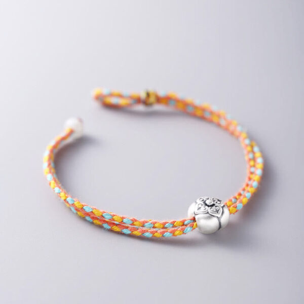999 Sterling Silver Persimmon Luck Multicolored Braided Bracelet - 图片 8