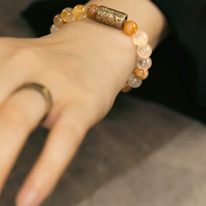 White Crystal Red Hematoid Quartz Gold Rutilated Quartz Purple Phantom Protection Bracelet - 图片 21