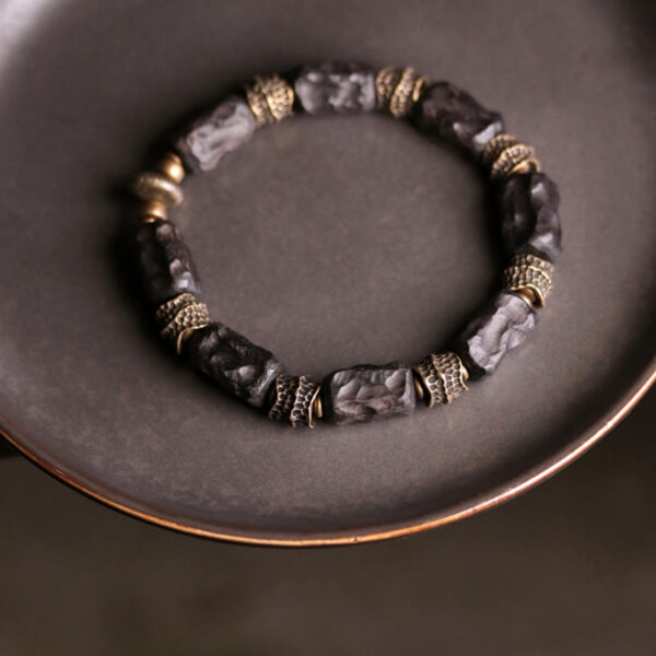 Buddha Stones Tibetan Ebony Wood Copper Calm Peace Bracelet - 图片 6