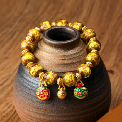 Gold Swallowing Beast Family Charm Liuli Glass Bead Fortune Bracelet - 图片 3