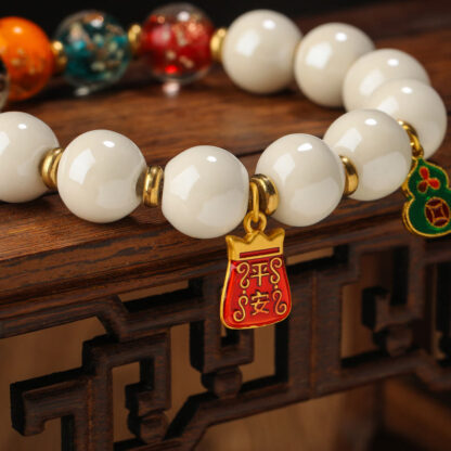 Tibetan Incense Ash Porcelain Luminous Fluorescent Liuli Glass Bead Gourd Copper Coin Charm Peace Bracelet - 图片 9
