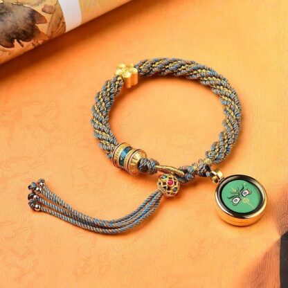 Tibet Handmade Five God Of Wealth Luck Thangka Amulet Prayer Wheel Flower Charm Weave String Bracelet - 图片 8