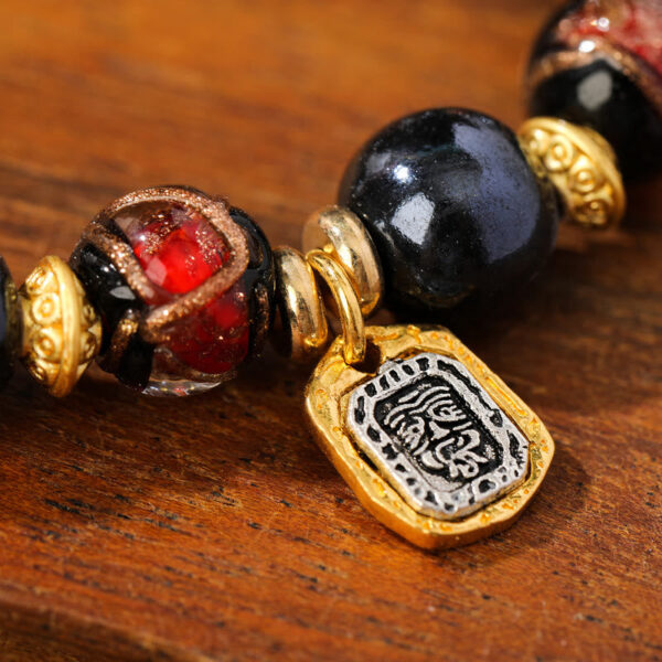 Tibetan Zakiram Goddess of Wealth Liuli Glass Incense Ash Porcelain Bead Luck Bracelet - 图片 6