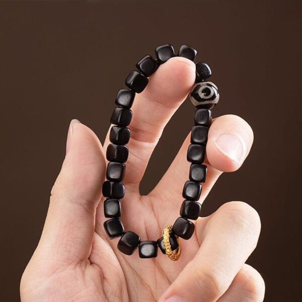 Tibetan Ebony Wood Dzi Bead Balance Calm Bracelet - 图片 6