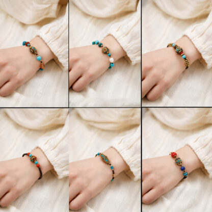Buddha Stones Tibetan Turquoise Om Mani Padme Hum Protection Strength Bracelet - 图片 13