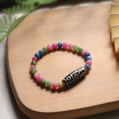 Tibetan Tiger Eye Tourmaline Nine-Eye Dzi Bead Protection Bracelet - 图片 6
