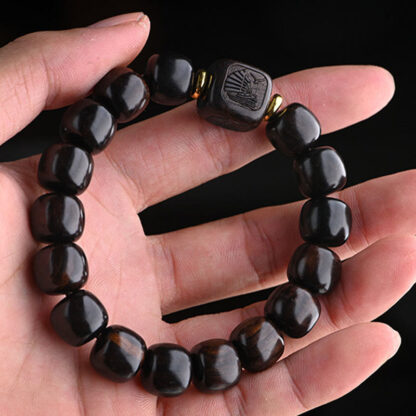 Tibetan Ebony Wood Barrel Beads Lucky And Treasure Balance Bracelet - 图片 4