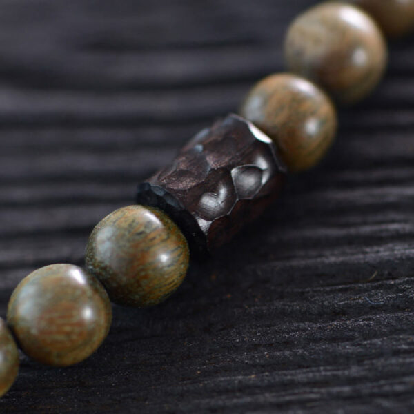 Tibetan Green Sandalwood Ebony Wood Three-eyed Dzi Bead Fu Character Balance Peace Double Wrap Bracelet - 图片 9