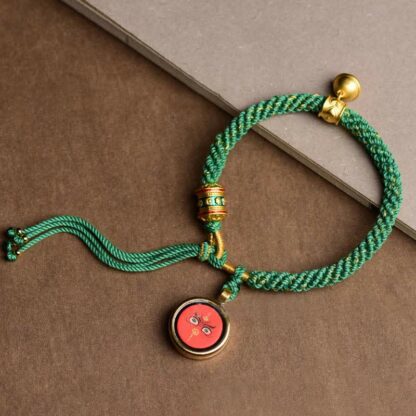 Buddha Stones Tibetan Five God Of Wealth Thangka Luck Prayer Wheel Bell Braid String Bracelet - 图片 5
