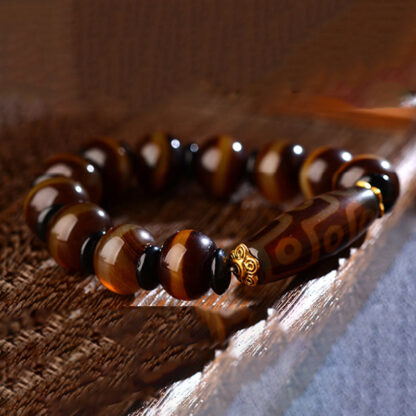Buddha Stones Tibetan Natural Nine-Eye Dzi Bead Agate Wealth Blessings Bracelet - 图片 6