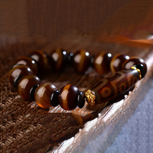 Buddha Stones Tibetan Natural Nine-Eye Dzi Bead Agate Wealth Blessings Bracelet - 图片 6
