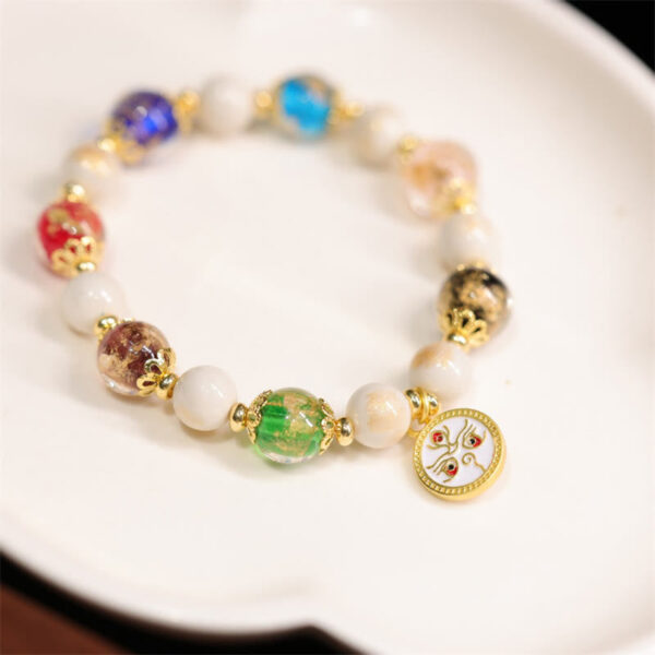 Tibetan Five God Of Wealth Fortune Liuli Glass Bead Incense Ash Porcelain Bead Charm Bracelet - 图片 10