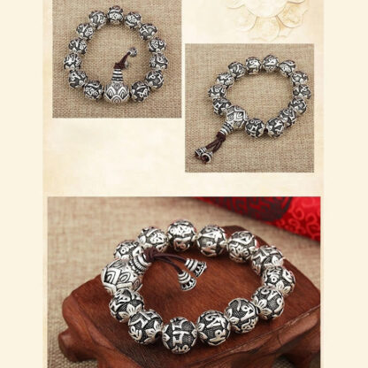 Tibetan Om Mani Padme Hum Carved Alloy Beads Amulet Bracelet - 图片 12