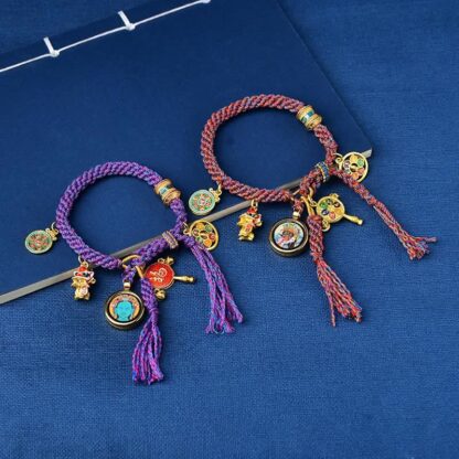 Buddha Stones Tibetan Green Tara Zakiram Goddess of Wealth Thangka Luck Braid String Bracelet - 图片 5