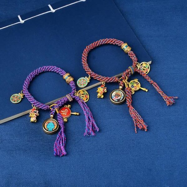 Buddha Stones Tibetan Green Tara Zakiram Goddess of Wealth Thangka Luck Braid String Bracelet - 图片 5