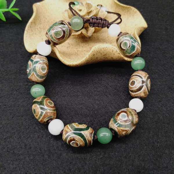 Tibetan Three-eyed Dzi Bead Luck Protection Braided Bracelet - 图片 4