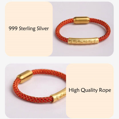 Handmade 999 Sterling Silver Om Mani Padme Hum Protection Dragon Scale Braided Magnetic Buckle Bracelet - 图片 5