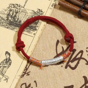 Handmade 999 Sterling Silver Om Mani Padme Hum Protection Rope Bracelet