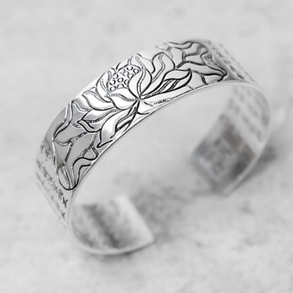 Buddha Stones Tibetan Lotus White Copper Luck Bracelet - 图片 2