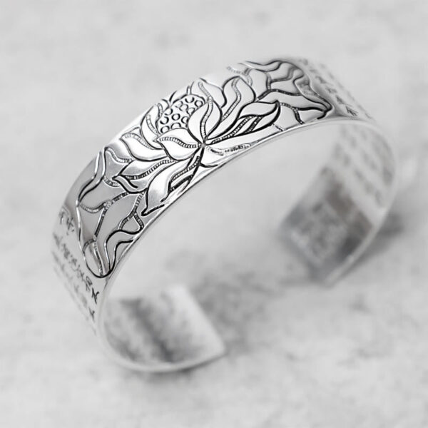 Buddha Stones Tibetan Lotus White Copper Luck Bracelet - 图片 2