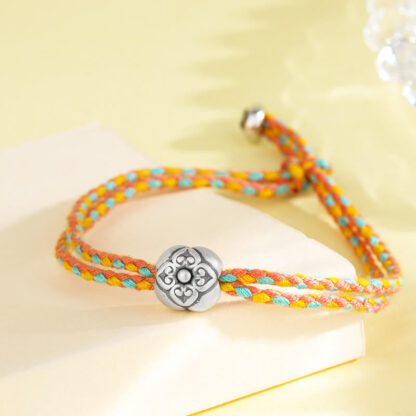 999 Sterling Silver Persimmon Luck Multicolored Braided Bracelet - 图片 2