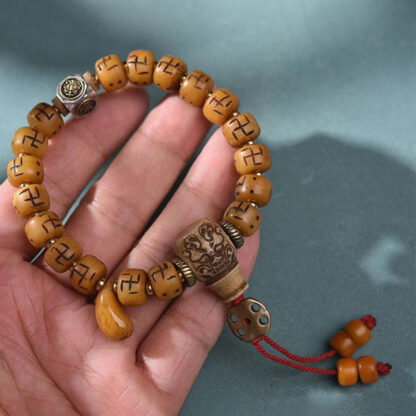 Natural Tibetan Camel Bone Swastika Dzi Bead Shankha Buddha Charm Kirtimukha Luck Protection Tassel Bracelet - 图片 15