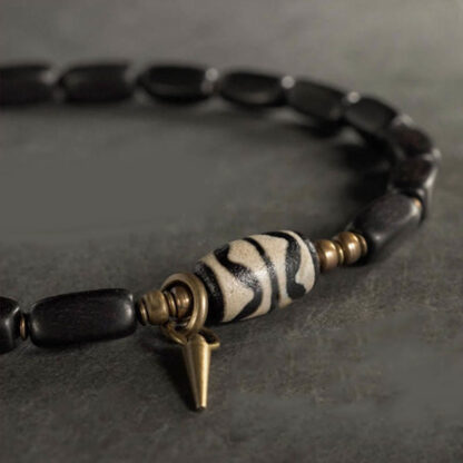 Tibet Ebony Wood Dzi Bead Copper Balance Double Wrap Bracelet - 图片 14