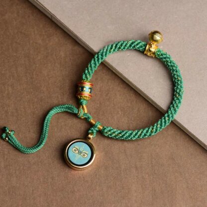 Buddha Stones Tibetan Five God Of Wealth Thangka Luck Prayer Wheel Bell Braid String Bracelet - 图片 6