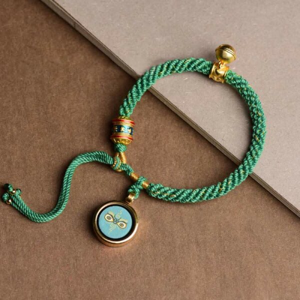 Buddha Stones Tibetan Five God Of Wealth Thangka Luck Prayer Wheel Bell Braid String Bracelet - 图片 6