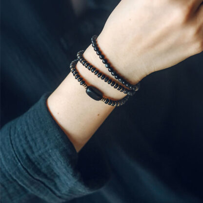 Buddha Stones Rainbow Obsidian Ebony Wood Copper Healing Triple Wrap Bracelet - 图片 15