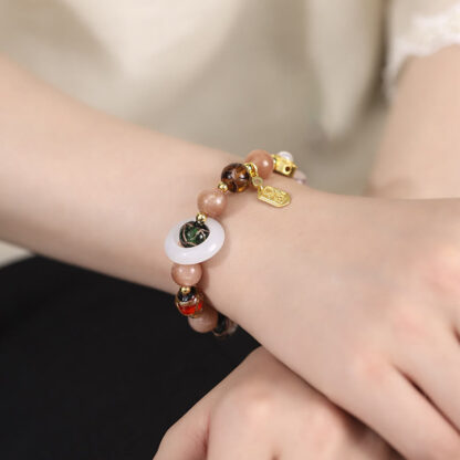 Tibetan Incense Ash Liuli Glass Tridacna Stone Sun Stone Om Mani Padme Hum Prayer Wheel Charm Bracelet - 图片 9