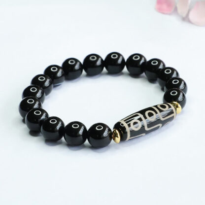 Tibetan Nine-Eye Dzi Bead Black Onyx Power Bracelet - 图片 8