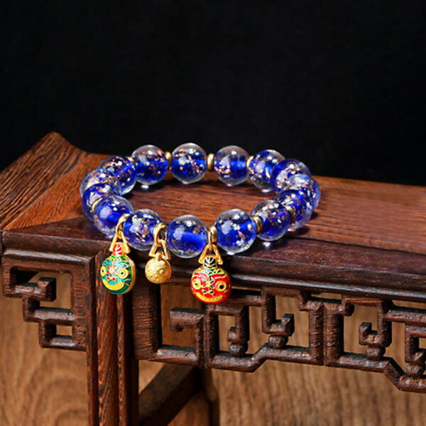 Gold Swallowing Beast Family Charm Luminous Fluorescent Liuli Glass Bead Success Bracelet - 图片 30