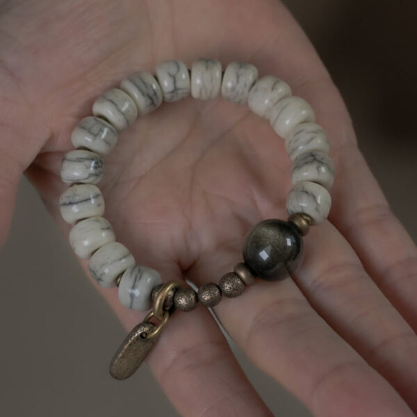 Tibetan Yak Bone Gold Sheen Obsidian Brass Bead Strength Bracelet - 图片 10