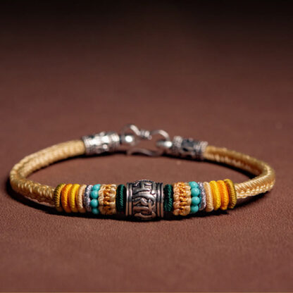Handmade 925 Sterling Silver Tibetan Om Mani Padme Hum Purity Braided Bracelet - 图片 3