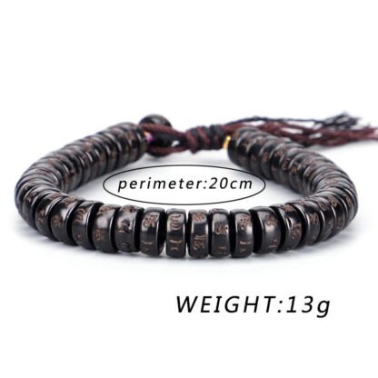 Buddha Stones Tibetan Coconut Shell Beads Engraved Om Mani Padme Hum Mantra Positive String Bracelet - 图片 7