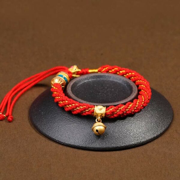 Buddha Stones Tibetan Handmade Luck Protection Thangka Prayer Wheel Bell Charm Braid String Bracelet - 图片 5