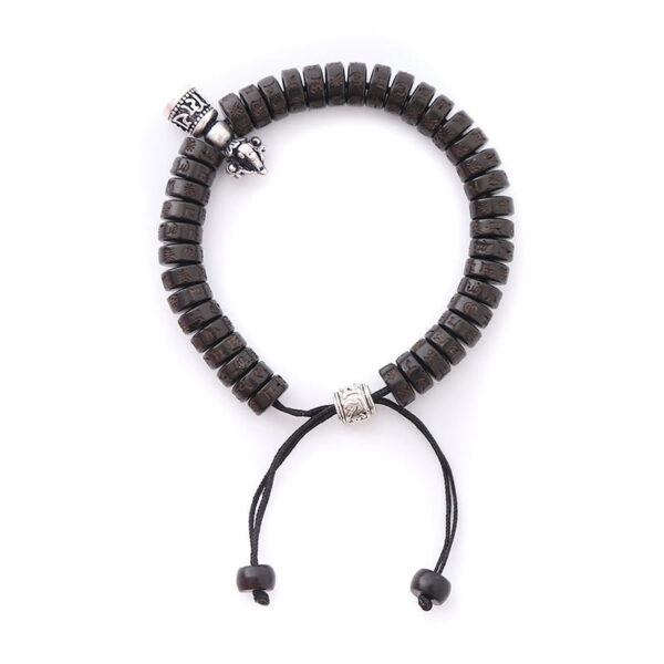 Tibet Coconut Shell Carved Om Mani Padme Hum Dorje Vajra Bell Happiness String Bracelet - 图片 2