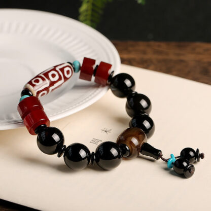 Buddha Stones Tibetan Nine-Eye Dzi Bead Black Onyx Wealth Protection Bracelet - 图片 5