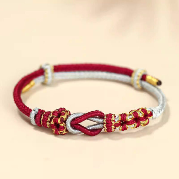 Handmade Peach Blossom Knot Eight Thread Peace Knot Luck Protection Bracelet - 图片 7