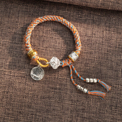 Handmade Tibetan Om Mani Padme Hum Fu Character Luck Fortune Braided Bracelet - 图片 2