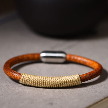 Tibetan Leather Handmade Five Elements Luck Braid String Buckle Bracelet - 图片 8